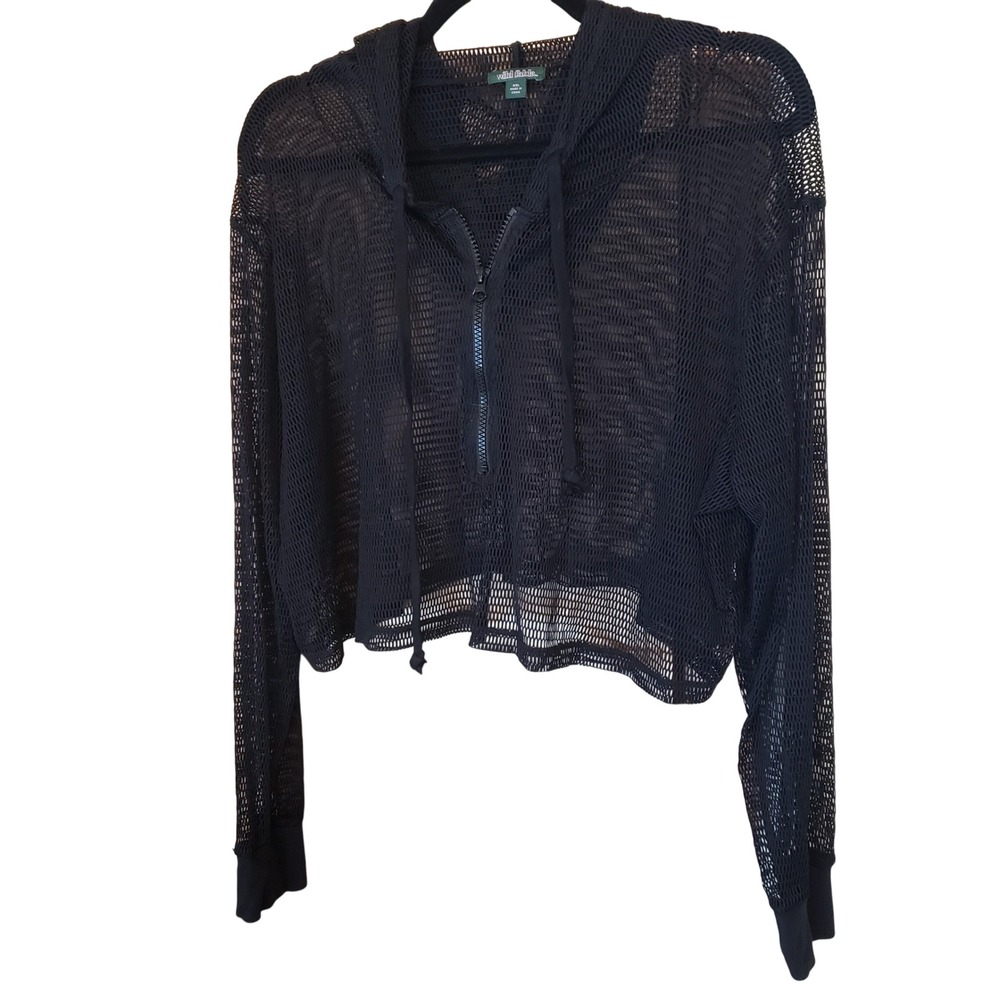 Wild Fable Womens Mesh Cropped Quarter Zip Hoodie XXL Black